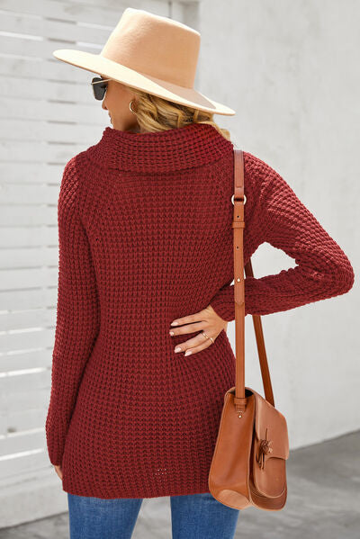 Decorative Button Mock Neck Sweater