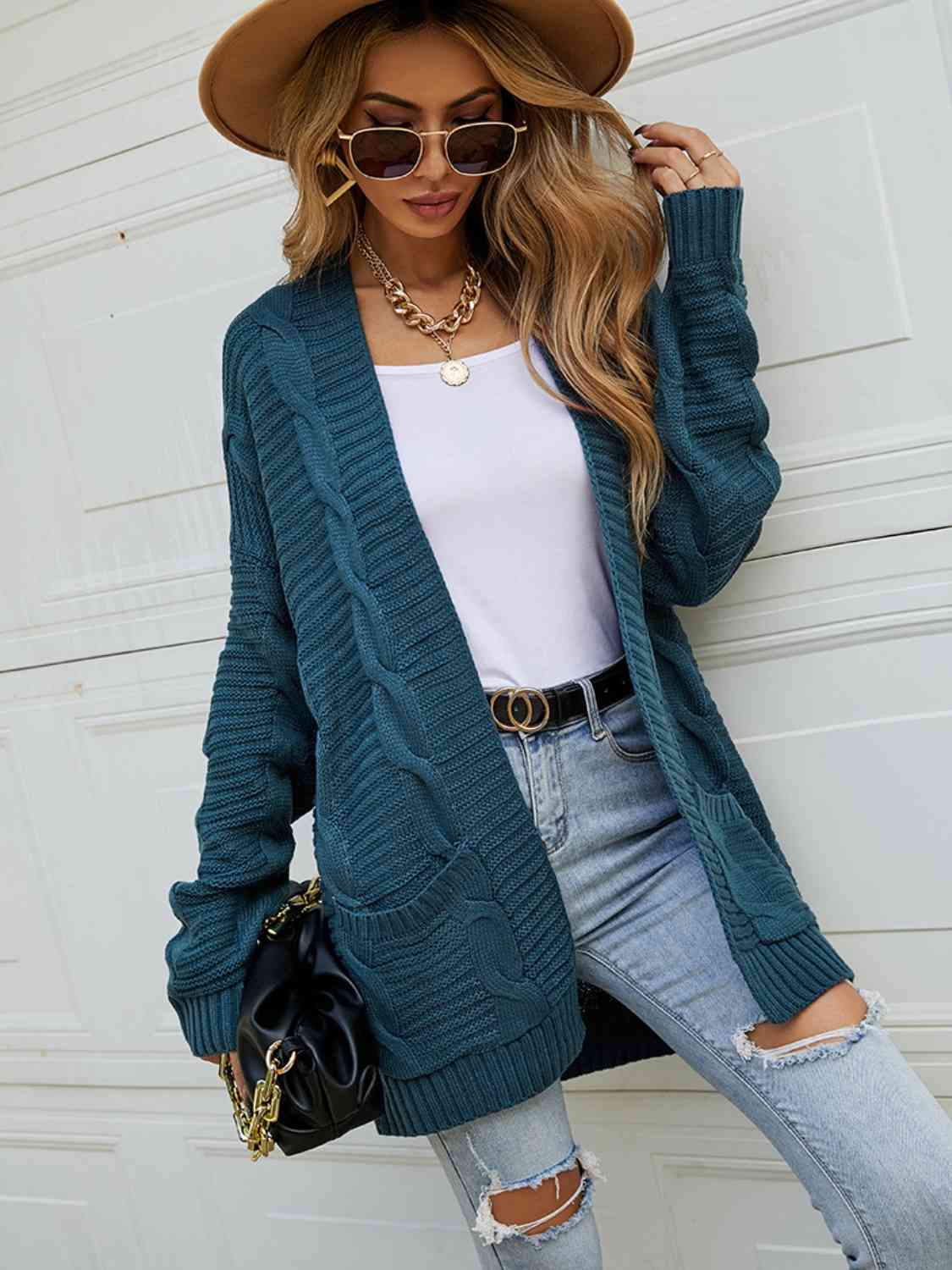 Open Front Dropped Shoulder Longline Cardigan