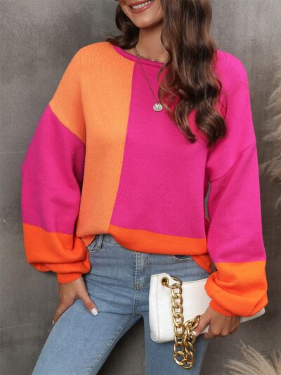 Color Block Round Neck Sweater