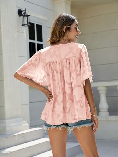 Frill V-Neck Half Sleeve Blouse