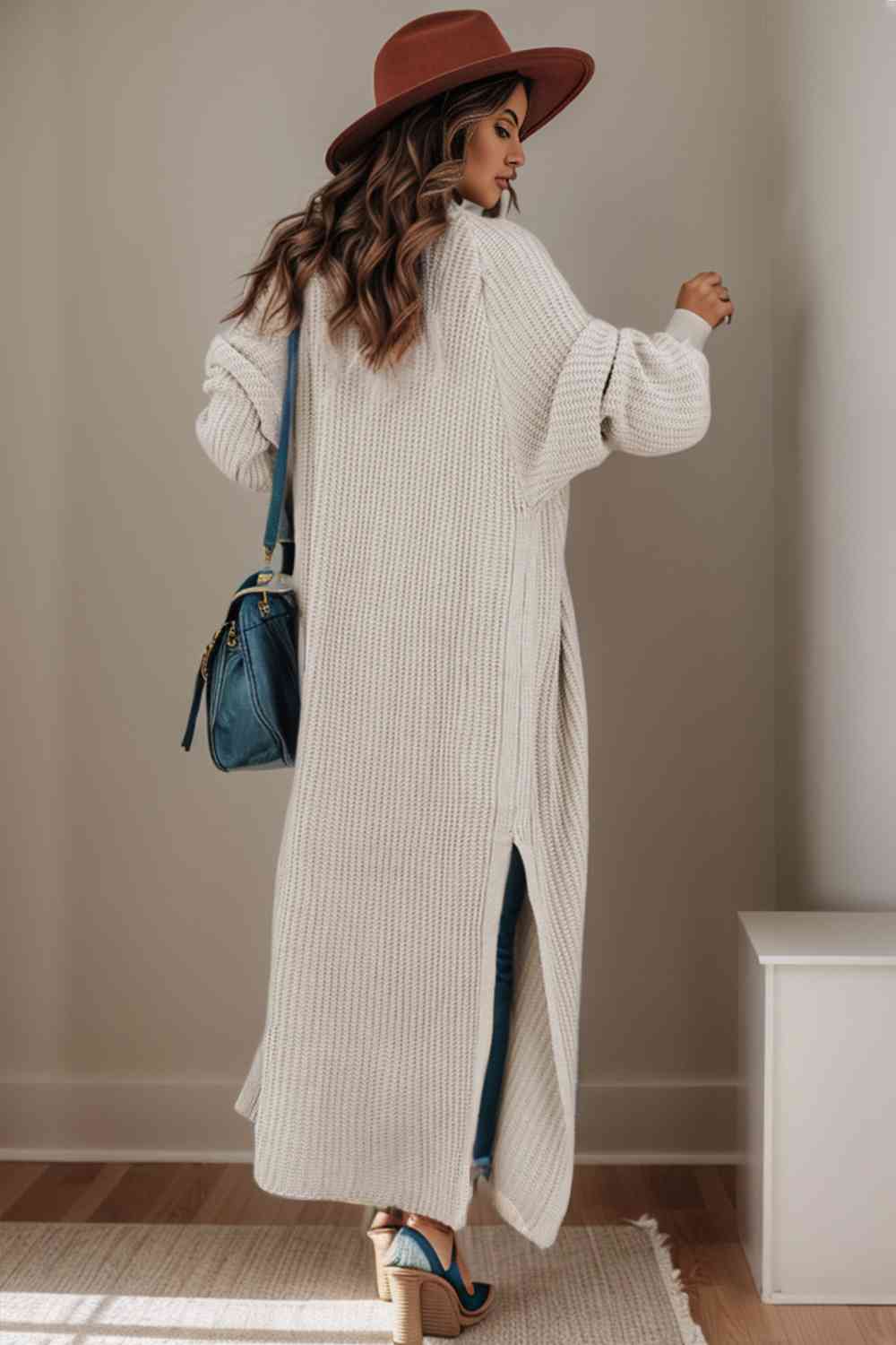 Open Front Side Slit Cardigan