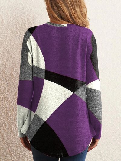 Geometric Round Neck Long Sleeve T-Shirt