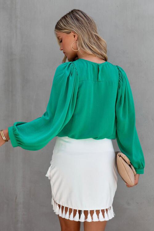 Round Neck Ruff Sleeve Blouse