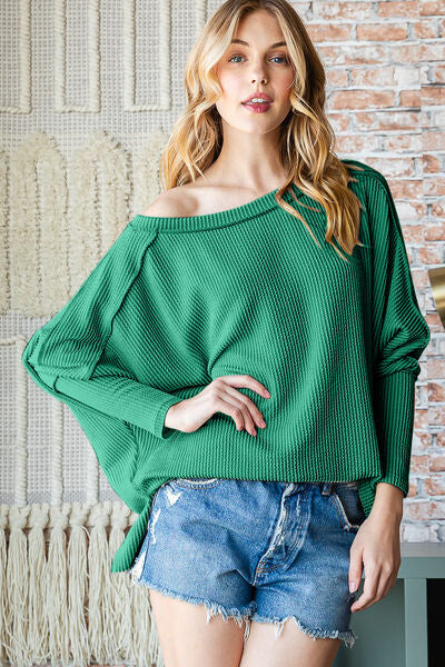 Reborn J Exposed Seam Lantern Sleeve Top