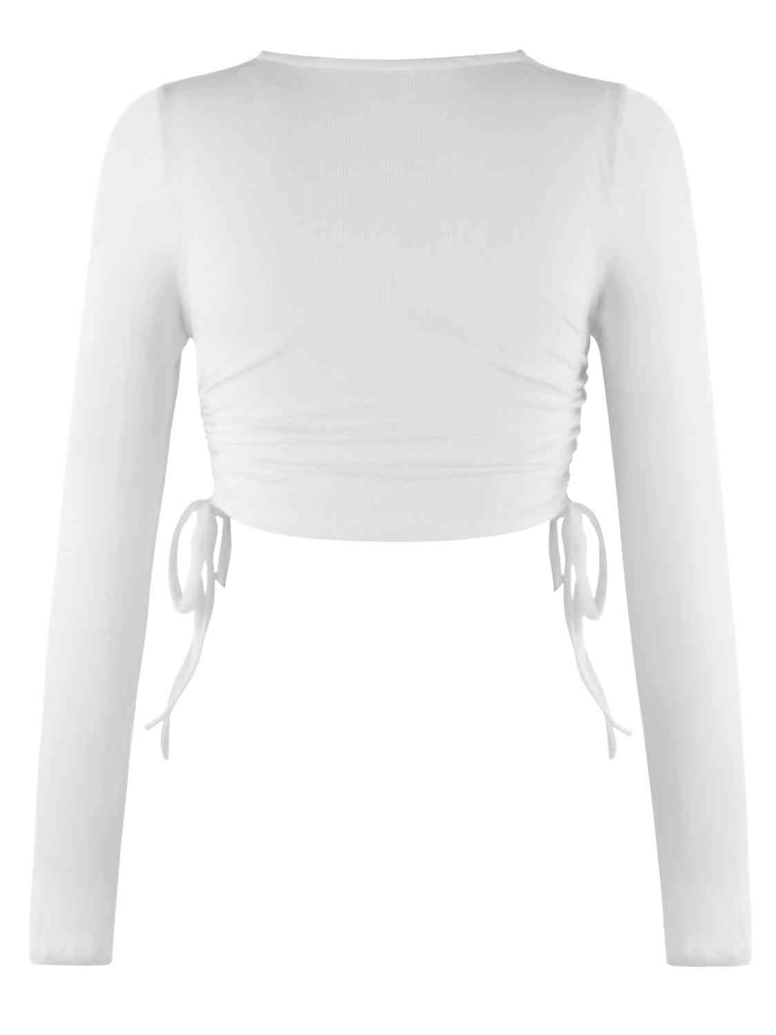 Drawstring Round Neck Long Sleeve Top