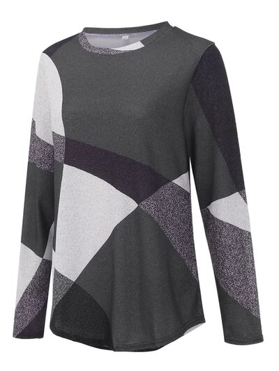 Geometric Round Neck Long Sleeve T-Shirt