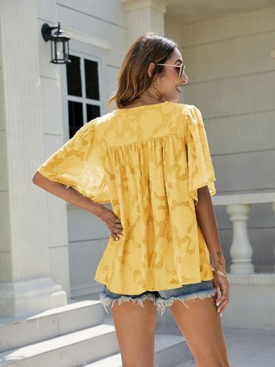 Frill V-Neck Half Sleeve Blouse